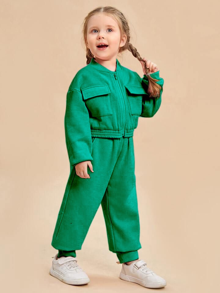 BABY GIRL BOTTLE GREEN ZIPPER STYLE WINTER FLEECE TRACKSUIT - #WS00-03