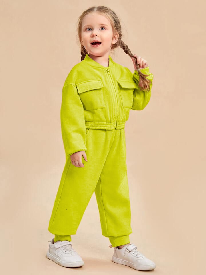 BABY GIRL NEON ZIPPER STYLE WINTER FLEECE TRACKSUIT - #WS00-05