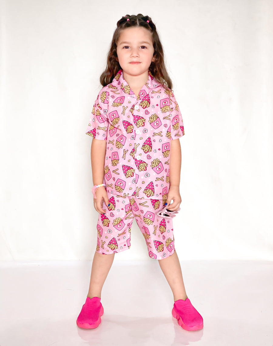 BABY GIRL PINKY FRIES STYLE PRINTED KIDS SHORT AND SHIRT - #SS513