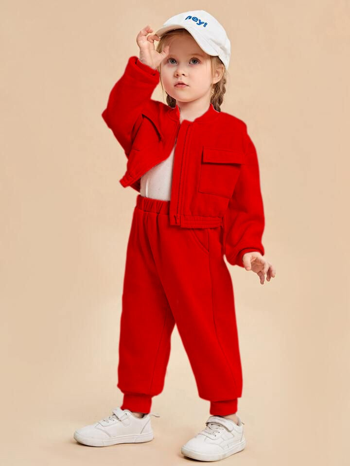 BABY GIRL RED ZIPPER STYLE WINTER FLEECE TRACKSUIT - #WS00-02