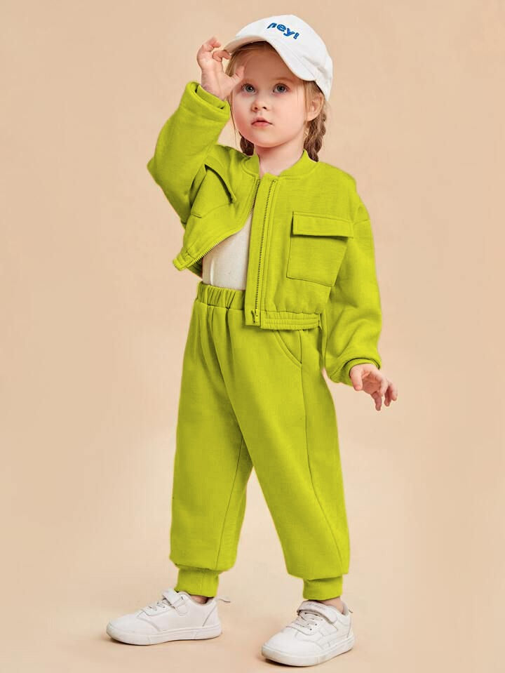 BABY GIRL NEON ZIPPER STYLE WINTER FLEECE TRACKSUIT - #WS00-05