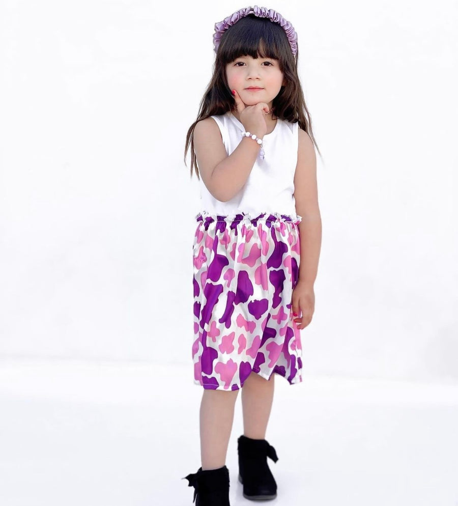 BABY GIRL SUNSET PURPLE CHEETAH PRINTED STYLE DRESS - #117