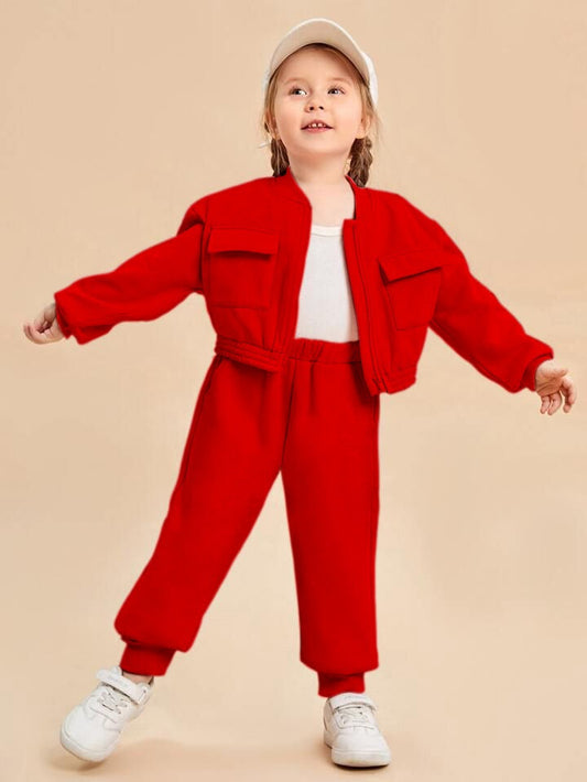 BABY GIRL RED ZIPPER STYLE WINTER FLEECE TRACKSUIT - #WS00-02