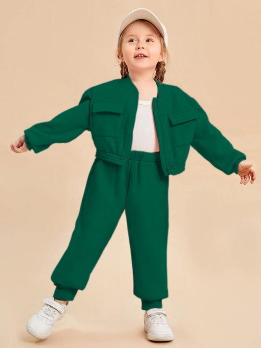 BABY GIRL BOTTLE GREEN ZIPPER STYLE WINTER FLEECE TRACKSUIT - #WS00-03