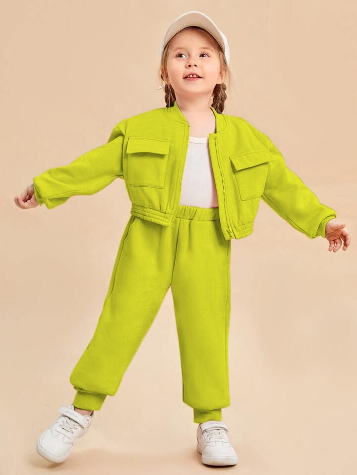 BABY GIRL NEON ZIPPER STYLE WINTER FLEECE TRACKSUIT - #WS00-05