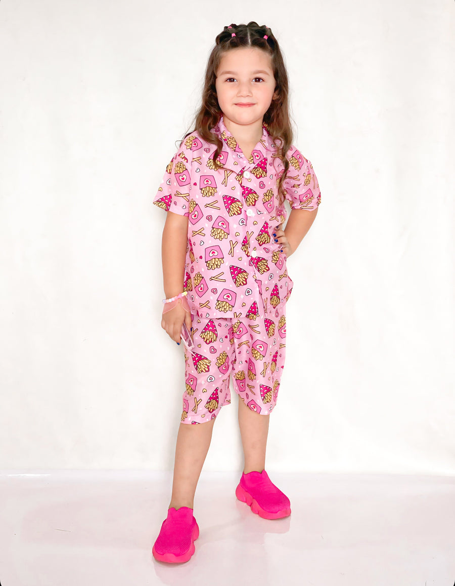 BABY GIRL PINKY FRIES STYLE PRINTED KIDS SHORT AND SHIRT - #SS513