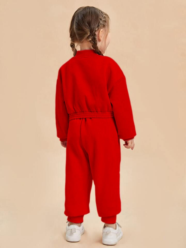 BABY GIRL RED ZIPPER STYLE WINTER FLEECE TRACKSUIT - #WS00-02