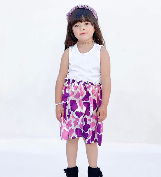 BABY GIRL SUNSET PURPLE CHEETAH PRINTED STYLE DRESS - #117