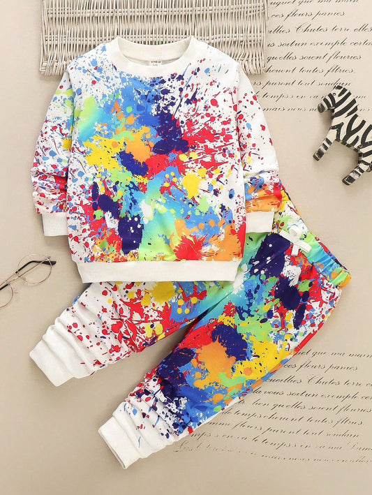 Baby/boy multi color splash printed winter fleece tracksuit - #WP00-05