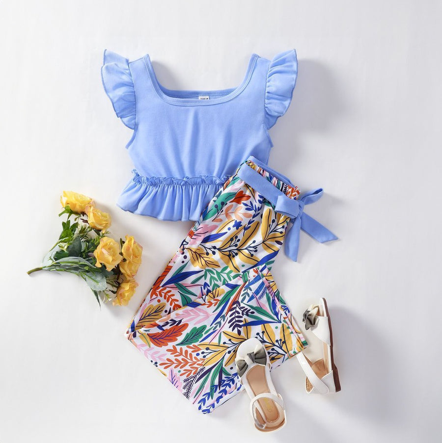 BABY GIRL BLUE TOP WITH MULTI FLORAL STYLE PANT - #113