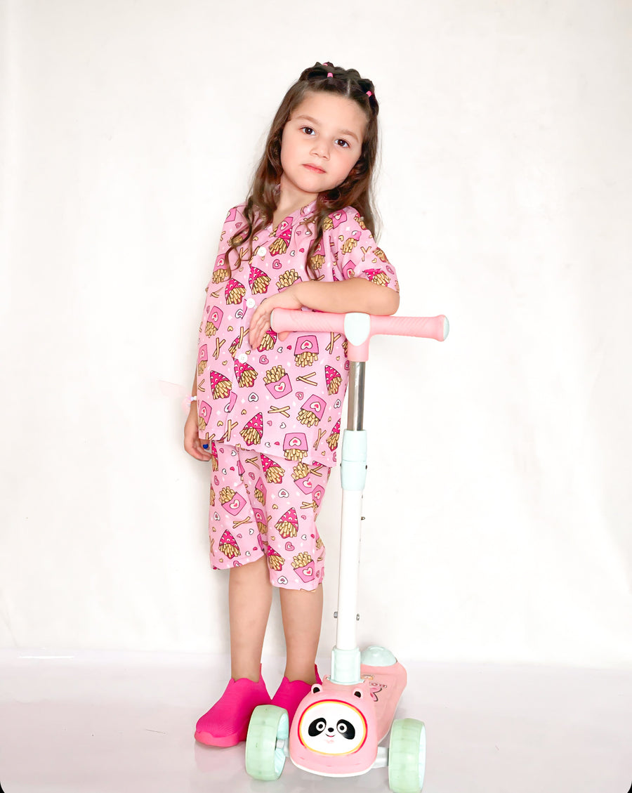 BABY GIRL PINKY FRIES STYLE PRINTED KIDS SHORT AND SHIRT - #SS513