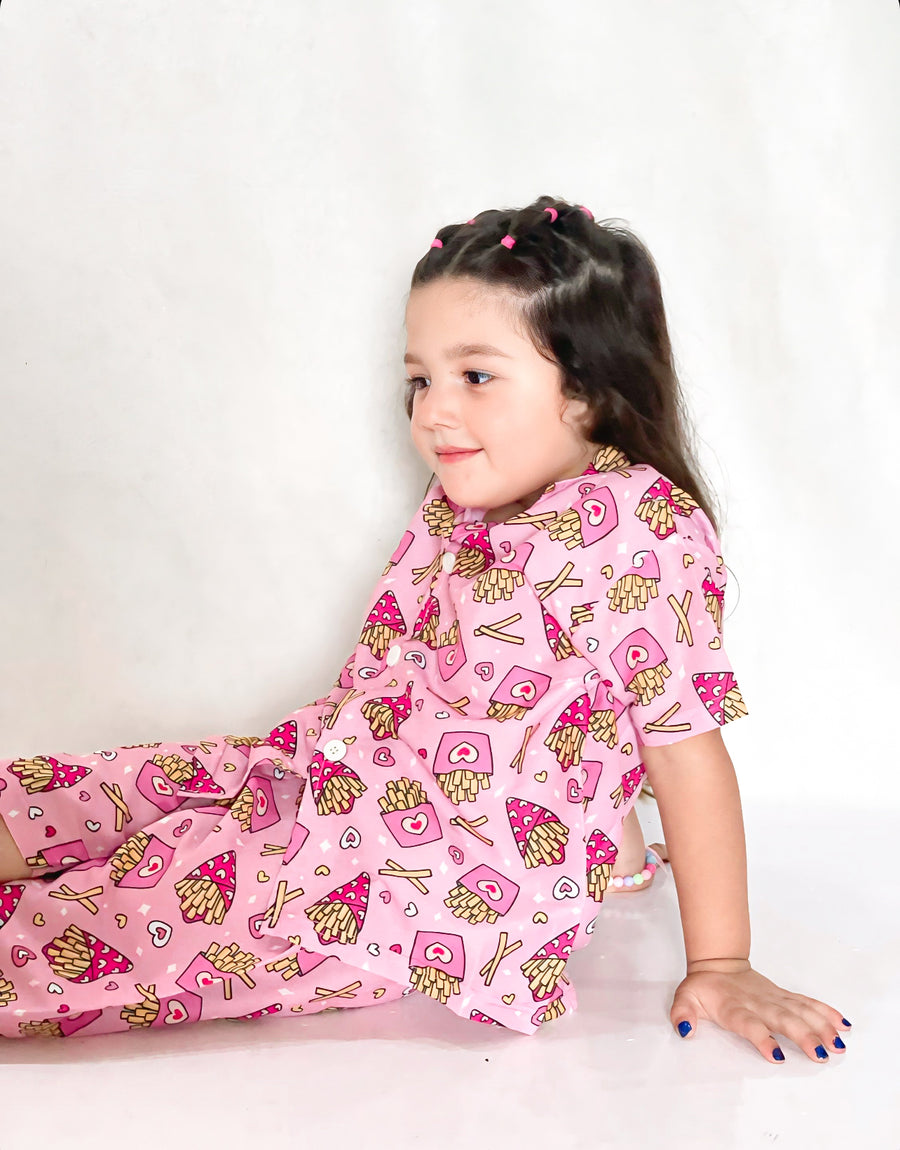 BABY GIRL PINKY FRIES STYLE PRINTED KIDS SHORT AND SHIRT - #SS513