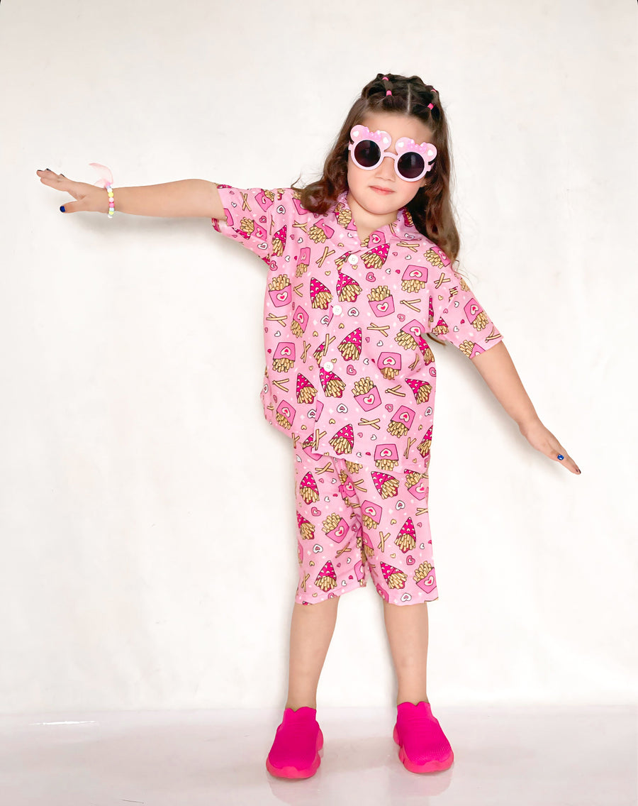 BABY GIRL PINKY FRIES STYLE PRINTED KIDS SHORT AND SHIRT - #SS513