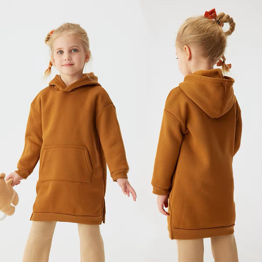 BABY GIRL LONG STYLE WINTER FLEECE HOODIE - #WS00-07 - MUSTARD