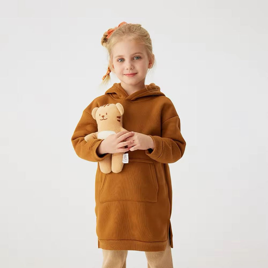 BABY GIRL LONG STYLE WINTER FLEECE HOODIE - #WS00-07 - MUSTARD