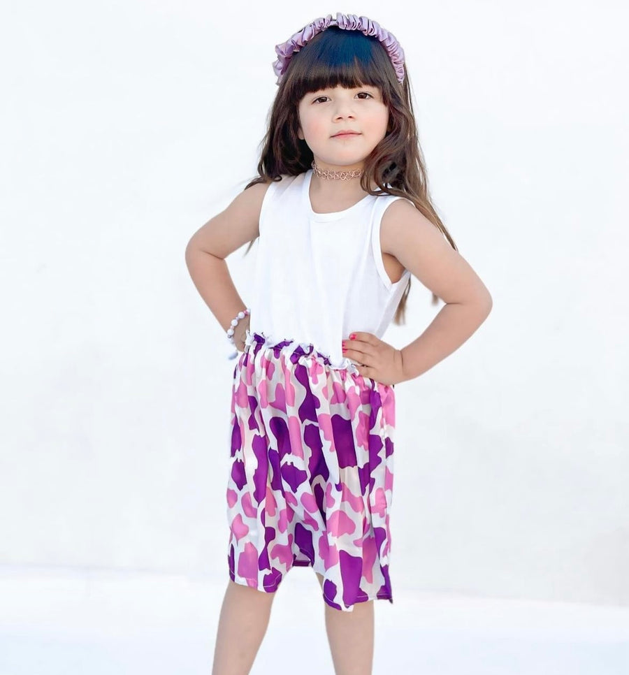 BABY GIRL SUNSET PURPLE CHEETAH PRINTED STYLE DRESS - #117