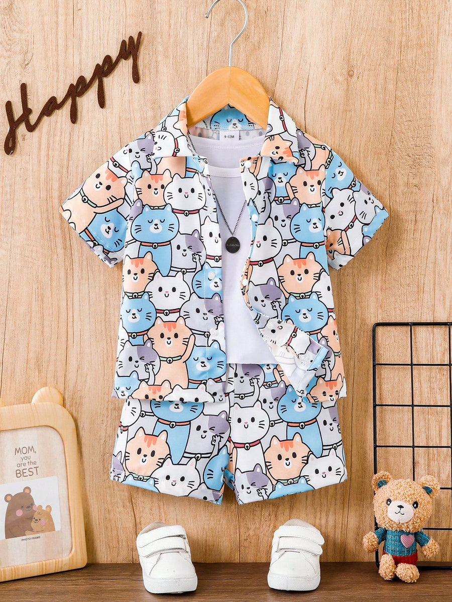 BABY/BOY SUMMER MULTI KITTY PRINTED SHIRT AND SHORT - #SS508