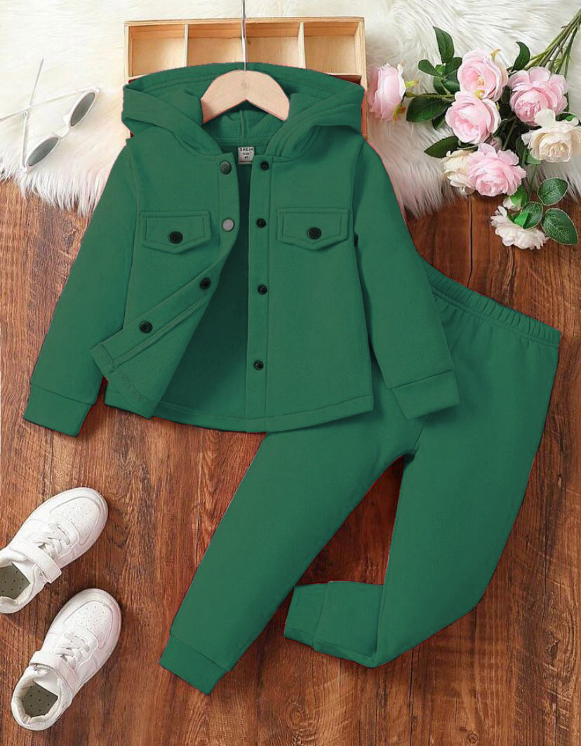 Baby/boy winter button style Bottle Green fleece tracksuit