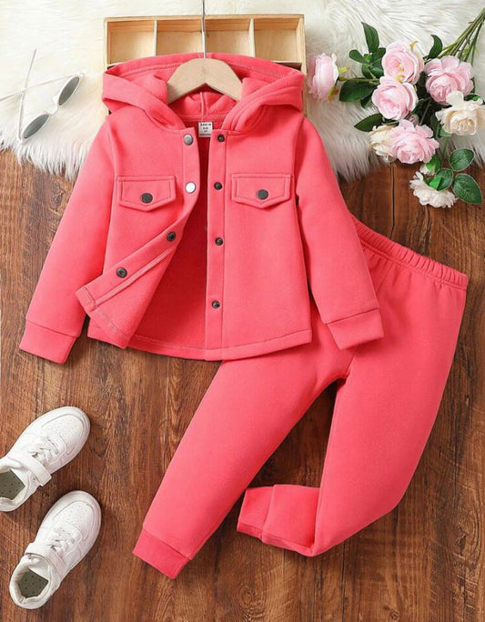 Baby/boy winter button style Pink fleece tracksuit