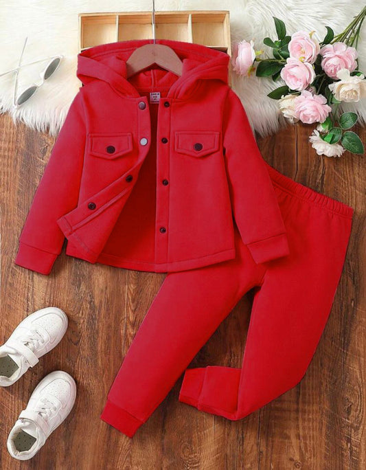 Baby/boy winter button style Red fleece tracksuit