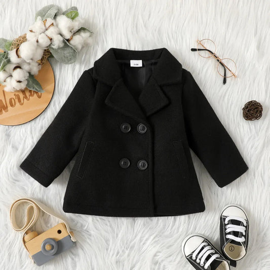 BABY/BOY BUTTON STYLE BLACK WINTER FLEECE LONG COAT