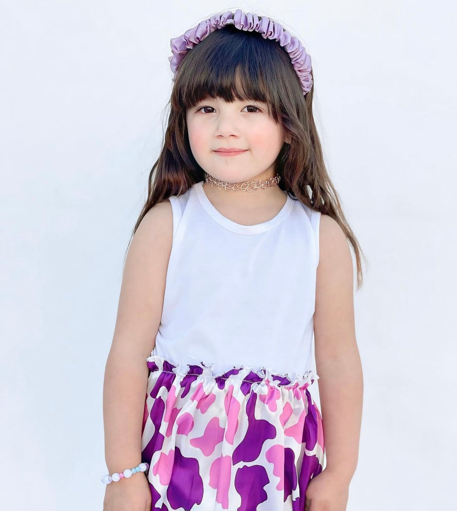 BABY GIRL SUNSET PURPLE CHEETAH PRINTED STYLE DRESS - #117