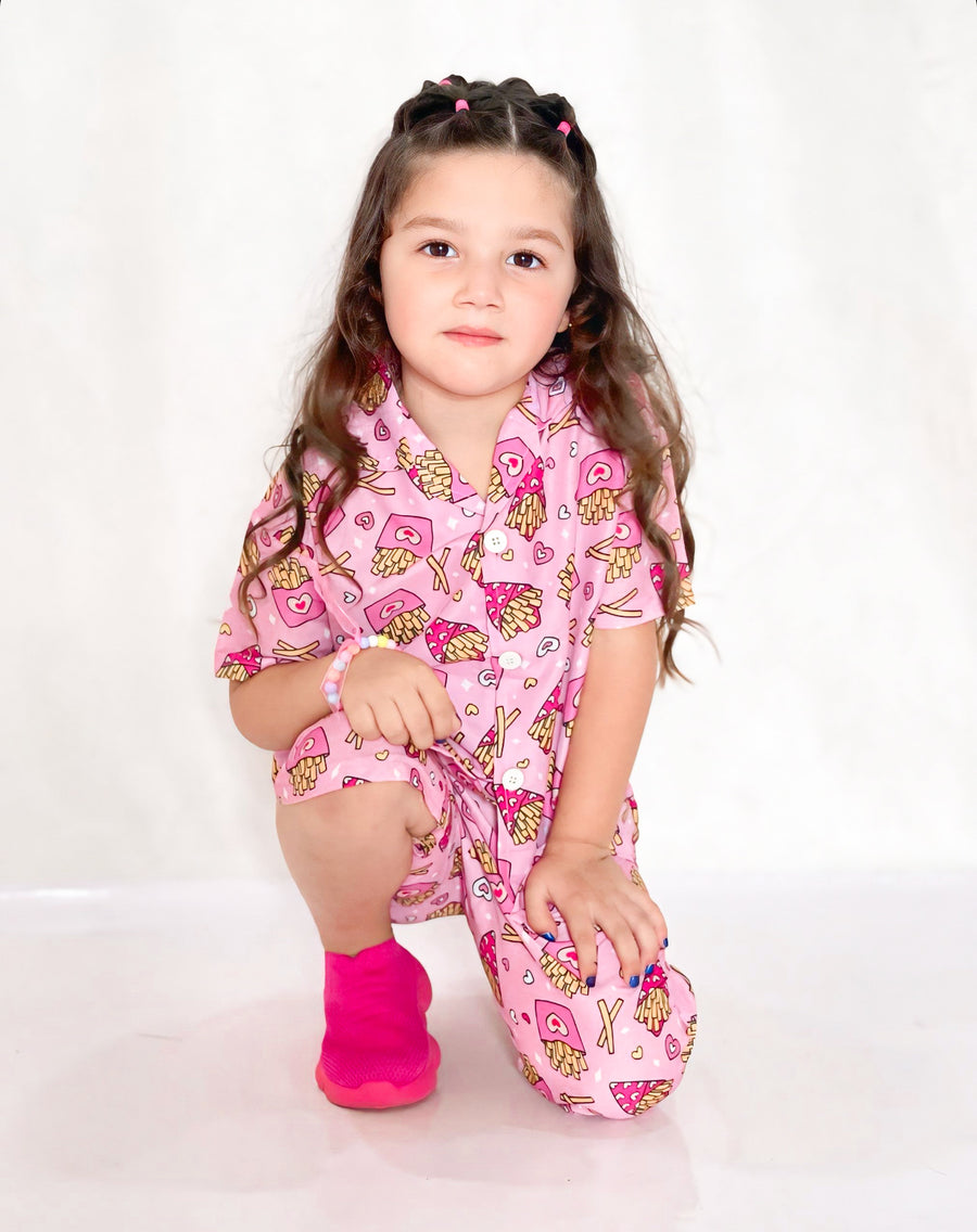 BABY GIRL PINKY FRIES STYLE PRINTED KIDS SHORT AND SHIRT - #SS513