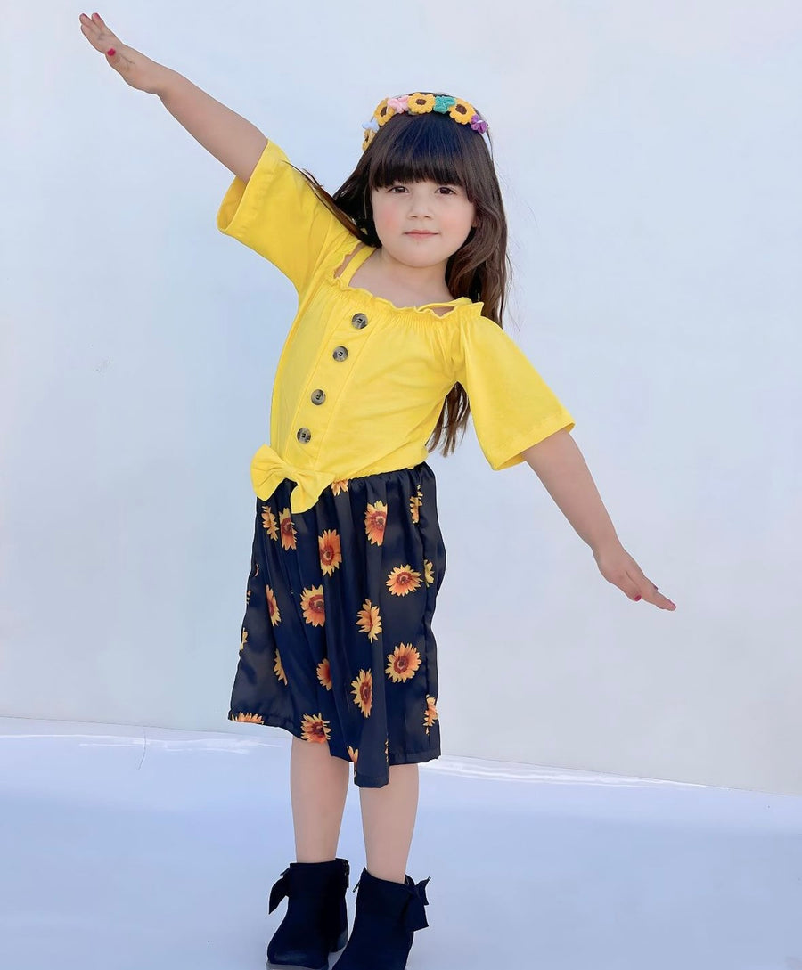 BABY GIRL YELLOW DROP SHOULDER DRESS - #103