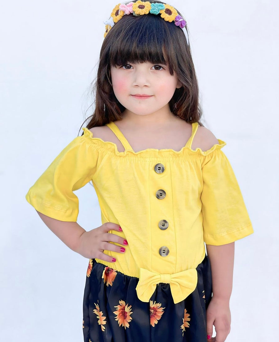 BABY GIRL YELLOW DROP SHOULDER DRESS - #103