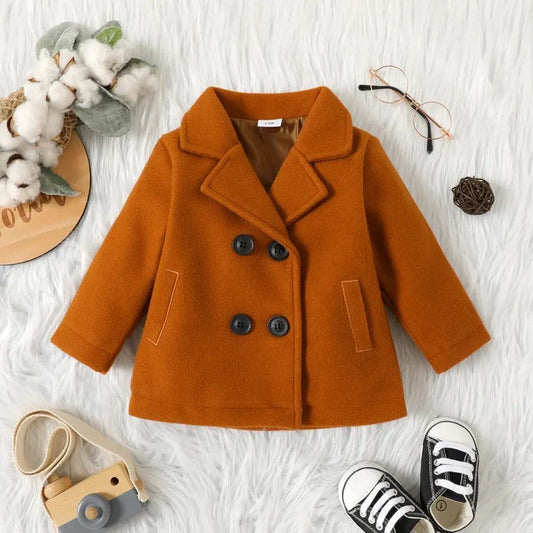 BABY/BOY BUTTON STYLE BROWN WINTER FLEECE LONG COAT