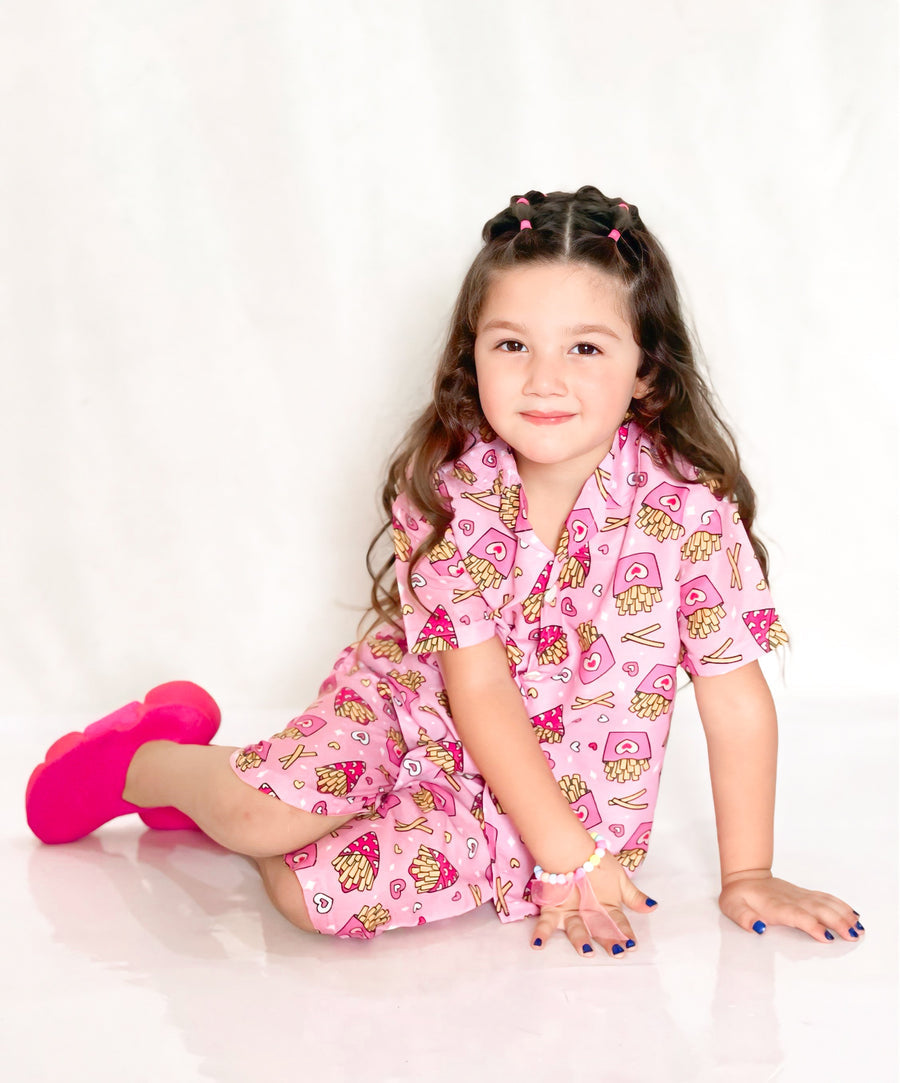 BABY GIRL PINKY FRIES STYLE PRINTED KIDS SHORT AND SHIRT - #SS513