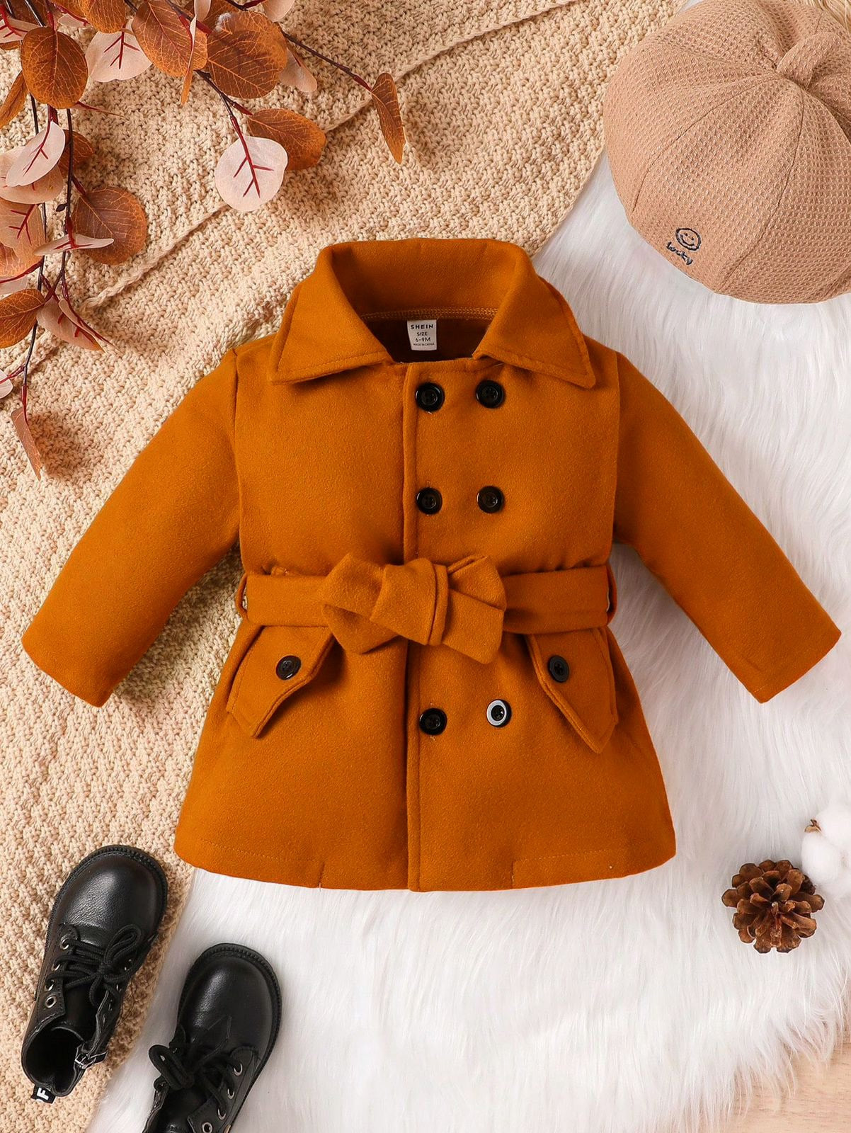 BABY/BOY BELT STYLE BROWN BUTTON COAT - #COAT0010