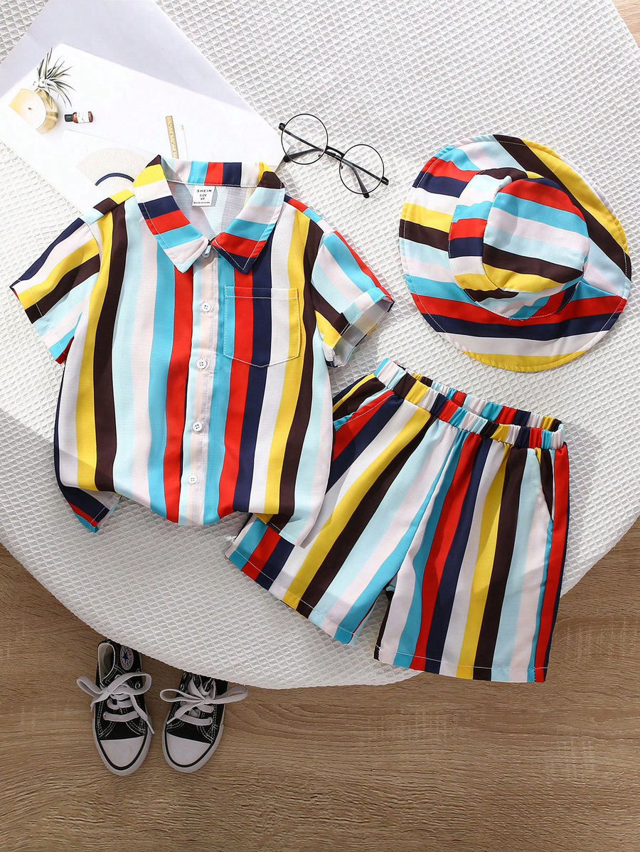 BABY/BOY MULTI LINING STYLE PRINTED KIDS SHORT AND SHIRT WITHOUT CAP - #SS22