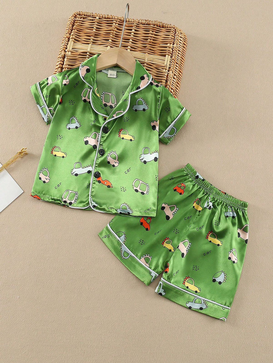 BABY/BOY GREEN CAR PRINTED KIDS SLEEPWEAR SET - #NS10