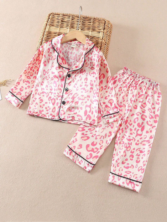 BABY GIRL PINK CHEETAH STYLE PRINTED KIDS SLEEPWEAR SET - NS13