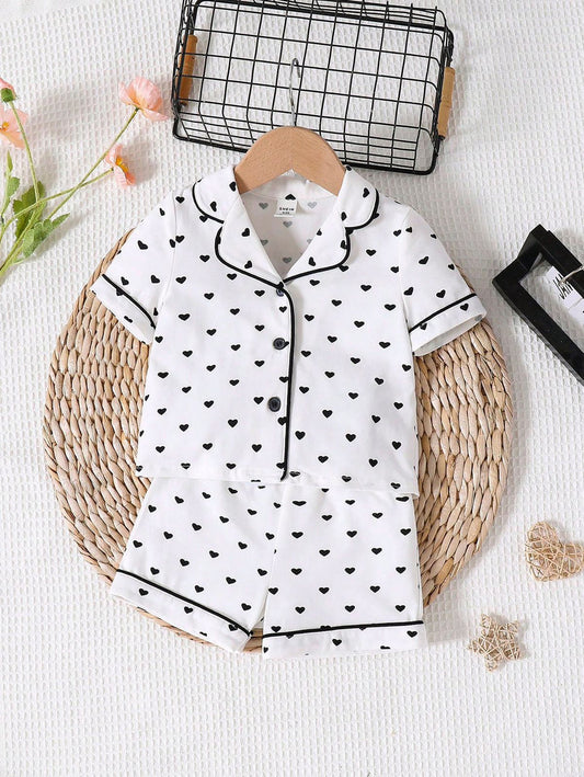 BABY/BOY WHITE AND BLACK HEART PRINTED KIDS SLEEPWEAR SET - #NS16