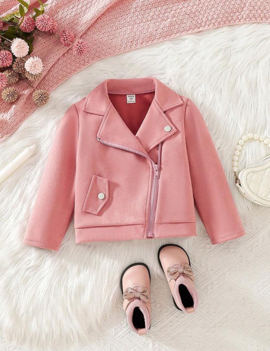 Baby girl cross zipper style winter fleece coat - Pink