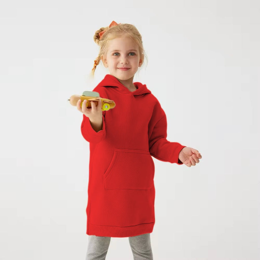 BABY GIRL LONG STYLE WINTER FLEECE HOODIE - #WS00-08 - RED