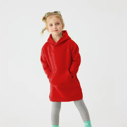 BABY GIRL LONG STYLE WINTER FLEECE HOODIE - #WS00-08 - RED