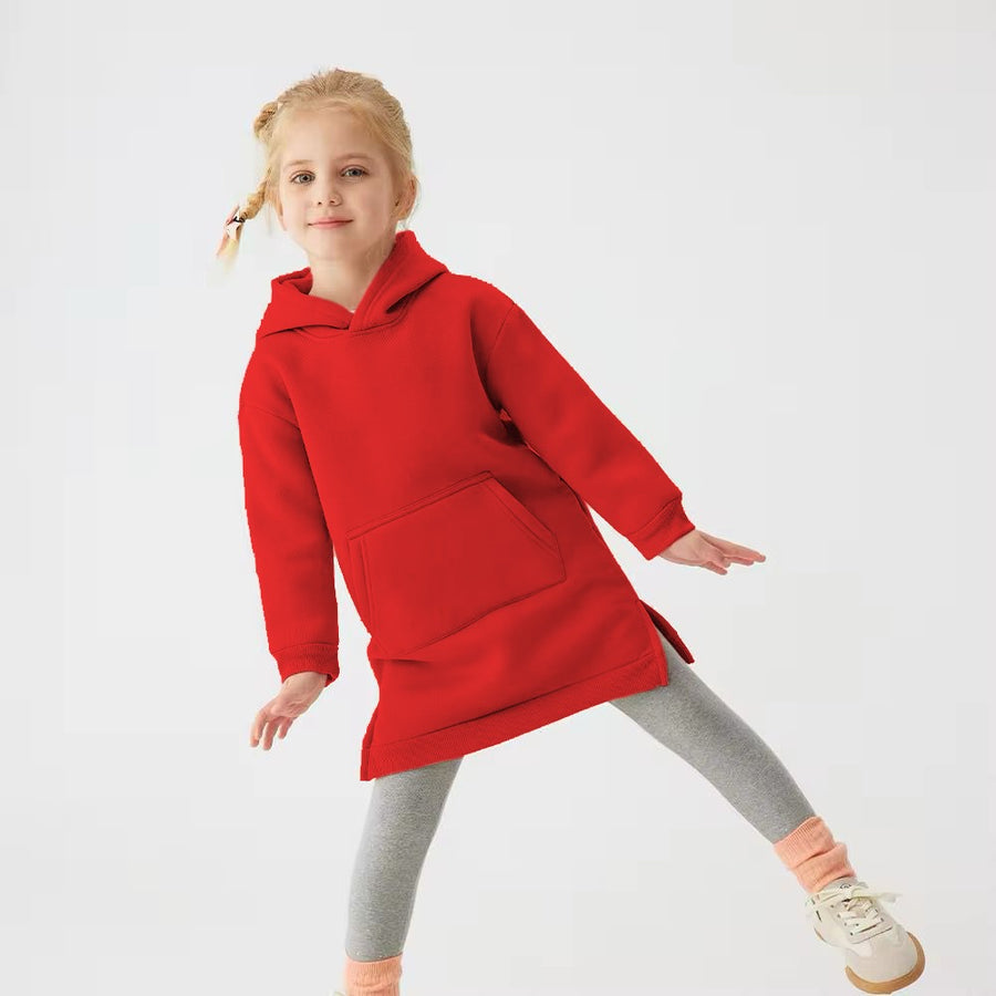 BABY GIRL LONG STYLE WINTER FLEECE HOODIE - #WS00-08 - RED