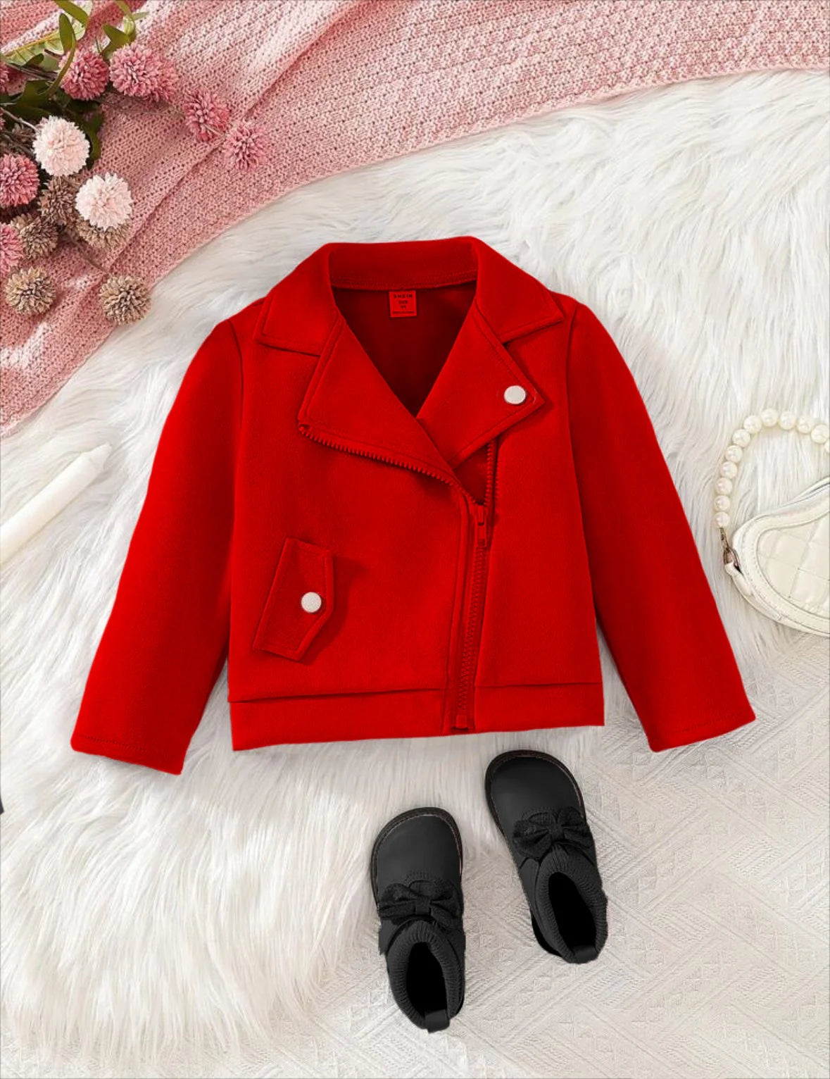 Baby girl cross zipper style winter fleece coat - Red