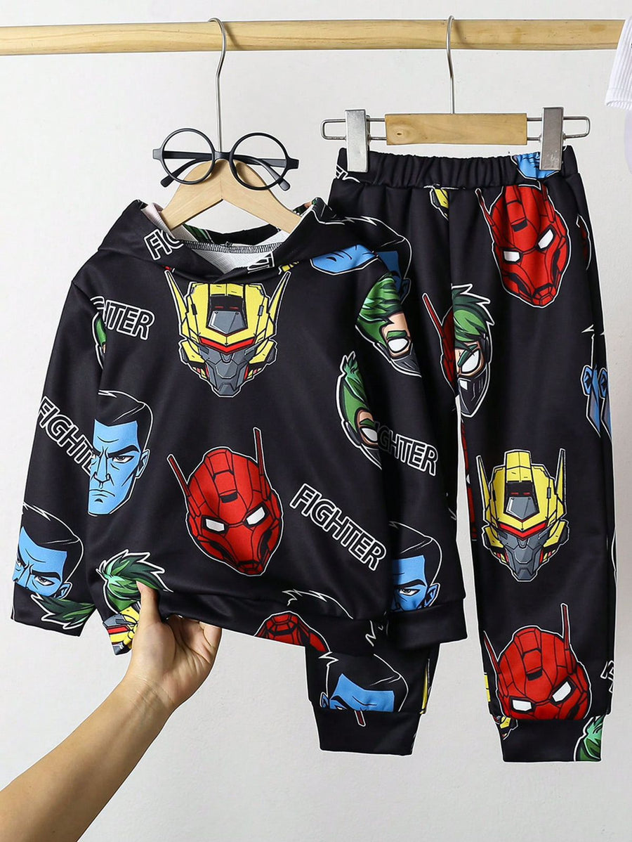 Baby/boy black cartoon style printed winter fleece tracksuit - #WP-0014