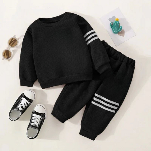 BABY/BOY BLACK STRIPE FLEECE TRACKSUIT