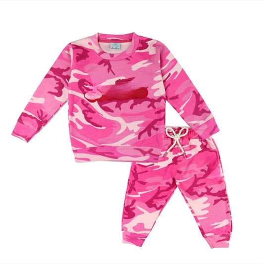 BABY GIRL PINK CAMO STYLE WINTER FLEECE TRACKSUIT