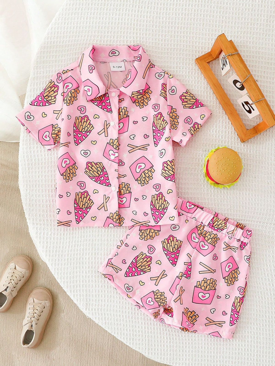 BABY GIRL PINKY FRIES STYLE PRINTED KIDS SHORT AND SHIRT - #SS513