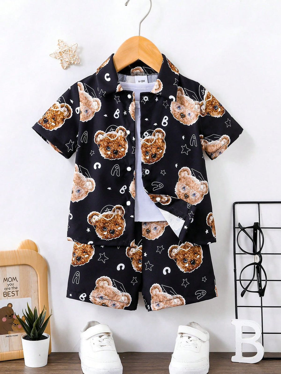 BABY/BOY BLACK BEAR PRINTED KIDS SHORT AND SHIRT - #SS514