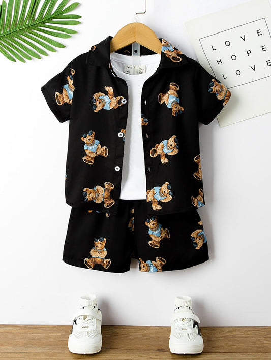 BABY/BOY BLACK BEAR PRINTED KIDS SHORT AND SHIRT - #SS509