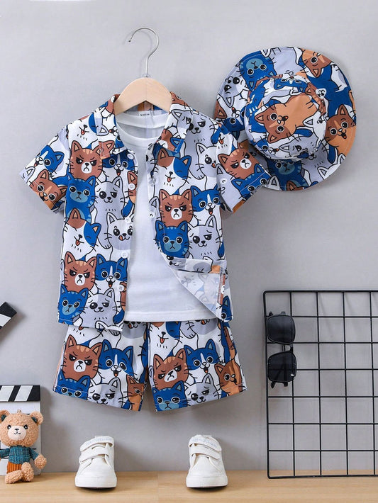 BABY/BOY KITTY NEW STYLE PRINTED KIDS SHIRT AND SHORT WITHOUT CAP - #SS518