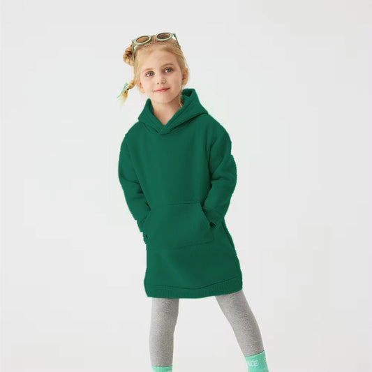 BABY GIRL LONG STYLE WINTER FLEECE HOODIE - #WS00-01 - BOTTLE GREEN