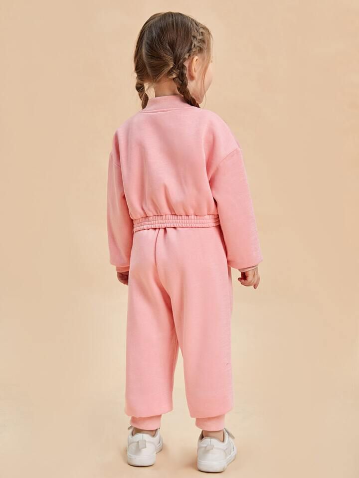 Baby girl pink zipper style winter fleece tracksuit - #WS00-06